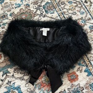 Newport News Black Faux Fur Collar with Satin Bow